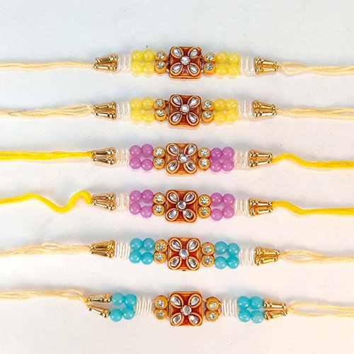 Designer Multicolor Kundan Rakhi Combo Pack of 6-Giftii